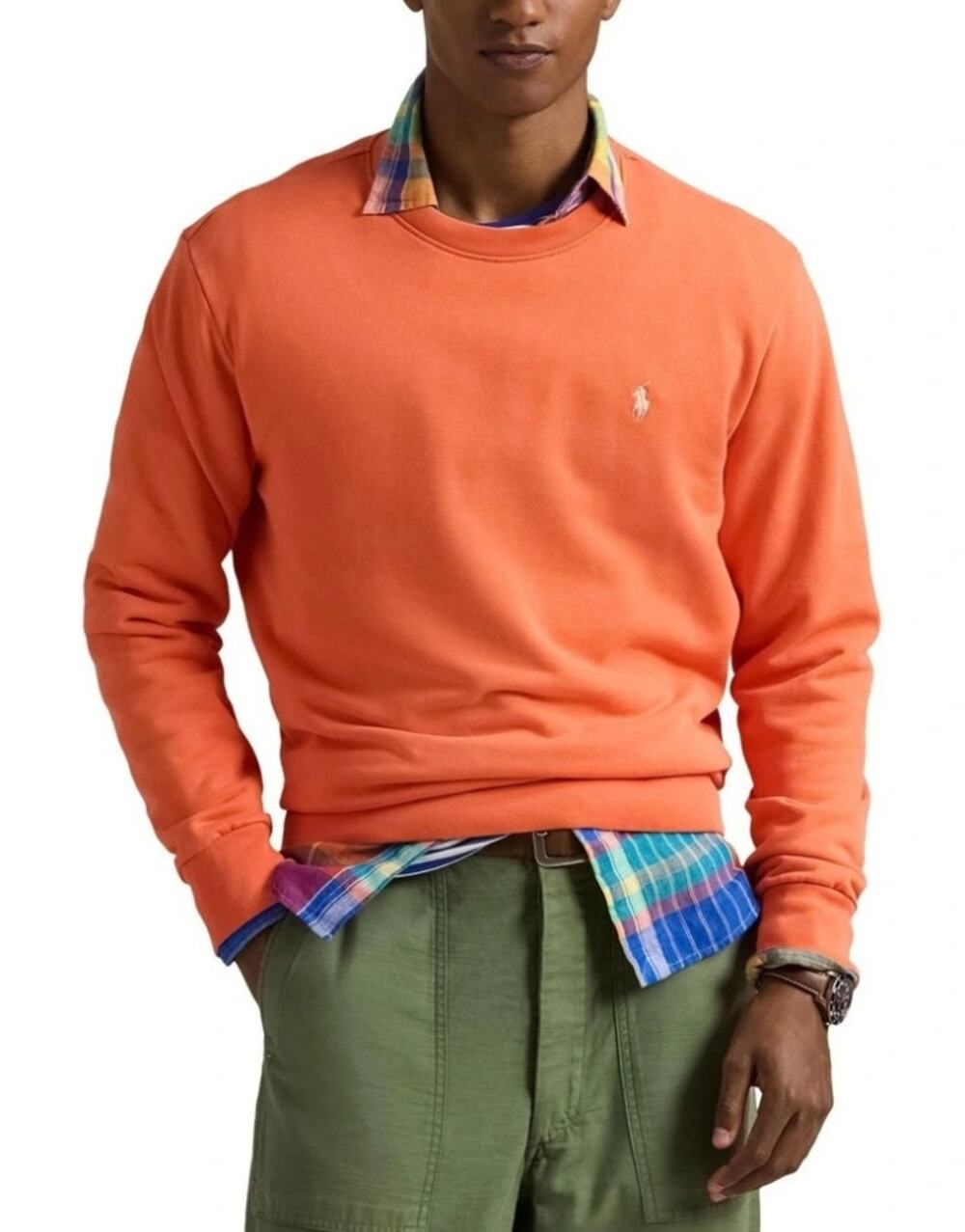 POLO RALPH LAUREN Men's Loopback Fleece Sweatshirt Small Orange Crewneck NWT